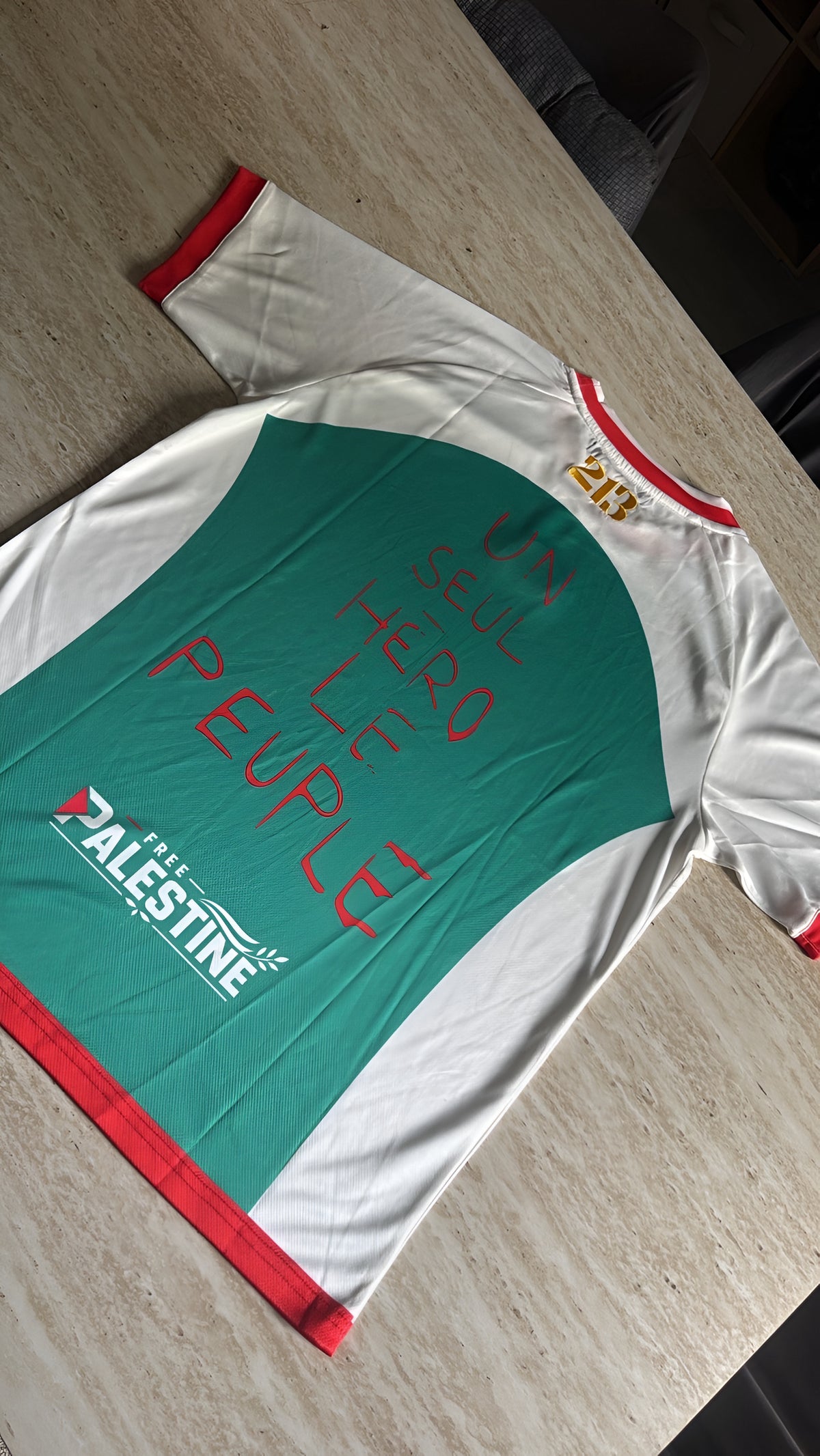 Le 213 brodé dans le dos du maillot